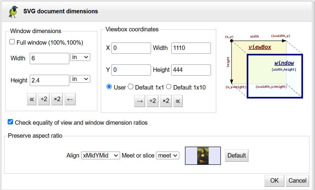 Dimensions dialog box