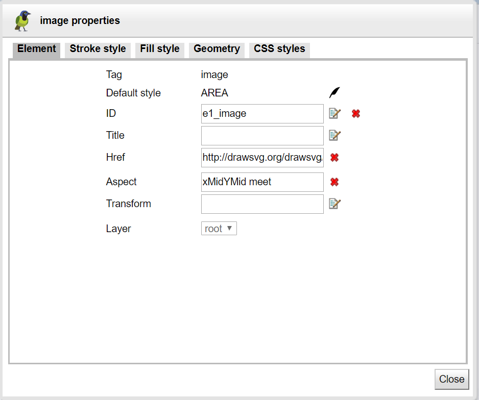 Image properties panel