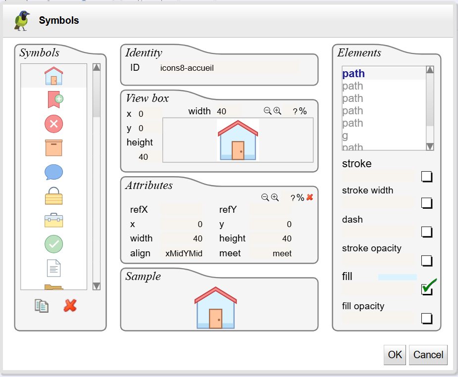 Symbol dialog panel